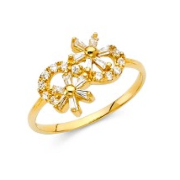 New Solid 14K Yellow Gold Fancy CZ Flower Ring - Picture 1 of 8